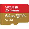 SanDisk Extreme - Flash memory card (microSDXC to SD adapter included) - 64 GB - A2 / Video Class V30 / UHS-I U3 / Class10 - microSDXC UHS-I