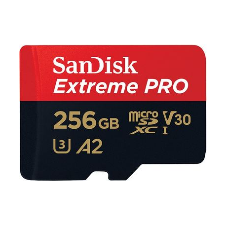 SanDisk Extreme Pro - Flash memory card (microSDXC to SD adapter included) - 256 GB - A2  /  Video Class V30  /  UHS-I U3  /  Class10 - microSDXC UHS-I - 0