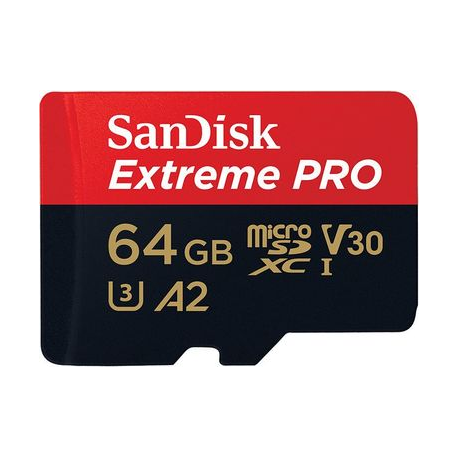 SanDisk Extreme Pro - Flash memory card (microSDXC to SD adapter included) - 64 GB - A2  /  Video Class V30  /  UHS-I U3  /  Class10 - microSDXC UHS-I - 0