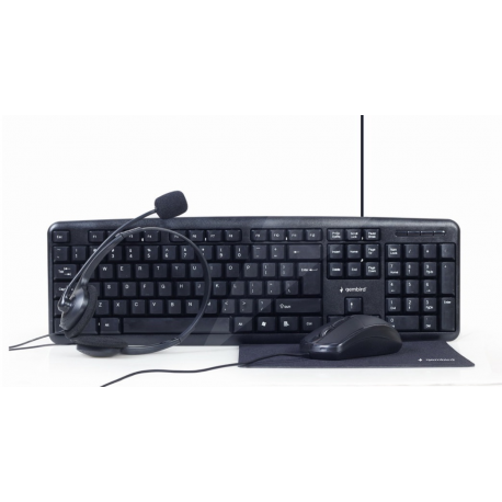 Gembird KBS-UO4-01 - 4-in-1 office kit - keyboard, mouse, headset and mouse pad set - USB - QWERTY - US - colour box - 0