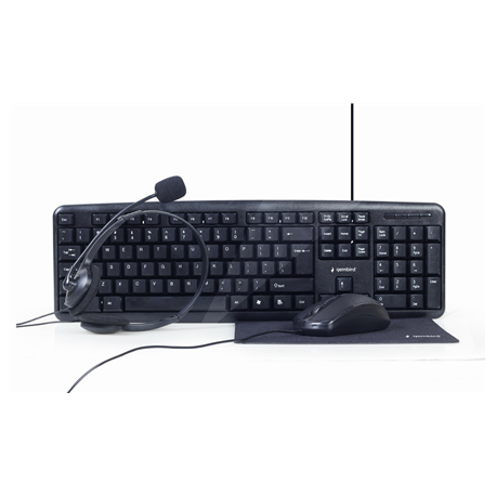 Gembird KBS-UO4-01 - 4-in-1 office kit - keyboard, mouse, headset and mouse pad set - USB - QWERTY - US - colour box - 1