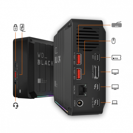 WD_BLACK D50 Game Dock WDBA3U0010BBK - Docking station - Thunderbolt 3 - DP, Thunderbolt - HDD 1 TB - GigE - EMEA - 1