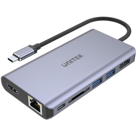 Unitek uHUB S7+ 7-in-1 USB-C Ethernet Hub with MST Dual Monitor, 100W Power Delivery and Card Reader - Docking station - USB-C - HDMI, DP - GigE - 0