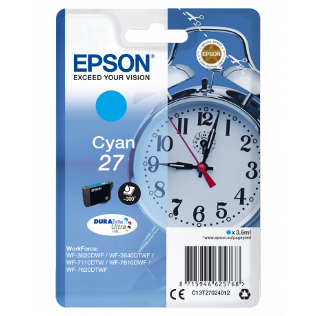 Epson 27 - 3.6 ml - cyan - original - ink cartridge - for WorkForce WF-3620, WF-3640, WF-7110, WF-7210, WF-7610, WF-7620, WF-7710, WF-7715, WF-7720 - 2