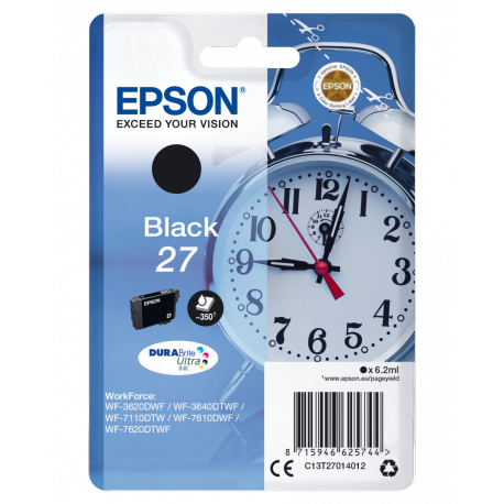 Epson 27 - 6.2 ml - black - original - ink cartridge - for WorkForce WF-3620, WF-3640, WF-7110, WF-7210, WF-7610, WF-7620, WF-7710, WF-7715, WF-7720 - 2