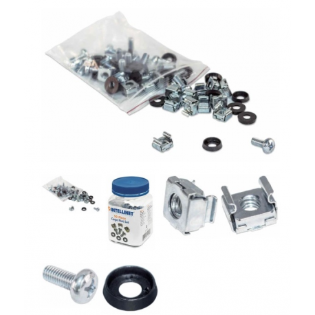 Intellinet Cage Nut Set, 50 Pack - M6 Nuts, Bolts and Washers, Suitable for Network Cabinets / Server Racks, Plastic Storage Jar, Lifetime Warranty - Rack screws, nuts and washers - 8