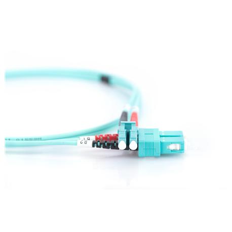 DIGITUS - Patch cable - LC multi-mode (M) to SC multi-mode (M) - 2 m - fibre optic - 50 / 125 micron - OM3 - booted, halogen-free - aqua - 2