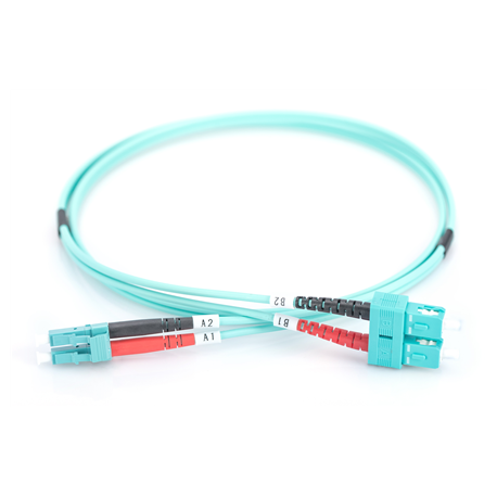DIGITUS - Patch cable - LC multi-mode (M) to SC multi-mode (M) - 2 m - fibre optic - 50 / 125 micron - OM3 - booted, halogen-free - aqua - 4