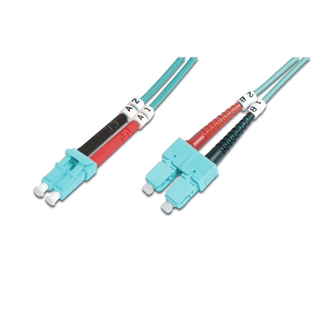 DIGITUS - Patch cable - LC multi-mode (M) to SC multi-mode (M) - 2 m - fibre optic - 50 / 125 micron - OM3 - booted, halogen-free - aqua - 5