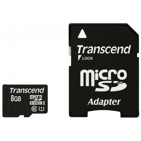Transcend Premium - Flash memory card (microSDHC to SD adapter included) - 8 GB - UHS Class 1  /  Class10 - 300x - microSDHC UHS-I - 2