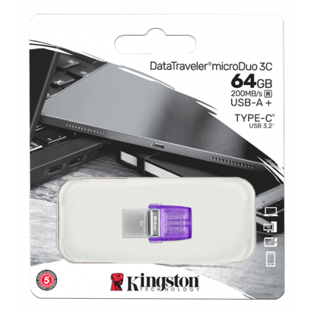Kingston DataTraveler microDuo 3C - USB flash drive - 64 GB - USB 3.2 Gen 1  /  USB-C - 1