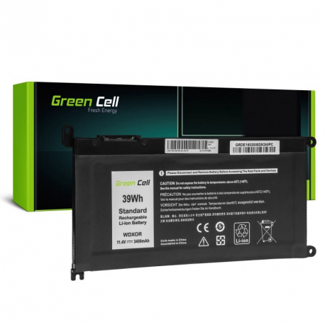 Green Cell - Laptop battery (standard) (equivalent to: Dell WDX0R) - lithium polymer - 3400 mAh - 39 Wh - black - for Dell Inspiron 13 53XX, 15 55XX, 17 57XX; Latitude 13 3379, 3189; Vostro 14 5468, 15 5568 - 1