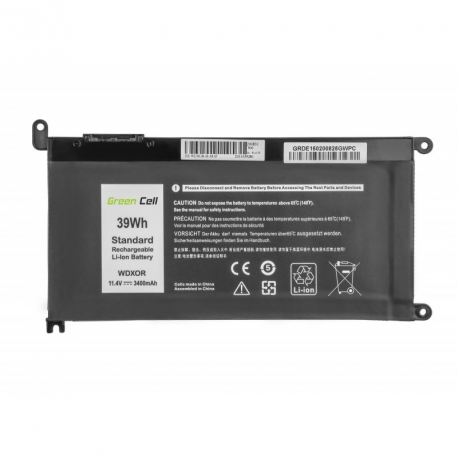 Green Cell - Laptop battery (standard) (equivalent to: Dell WDX0R) - lithium polymer - 3400 mAh - 39 Wh - black - for Dell Inspiron 13 53XX, 15 55XX, 17 57XX; Latitude 13 3379, 3189; Vostro 14 5468, 15 5568 - 2