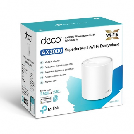 TP-Link Deco X50 - Wi-Fi system - (router) - up to 2,500 sq.ft - mesh 1GbE - Wi-Fi 6 - Dual Band - 2
