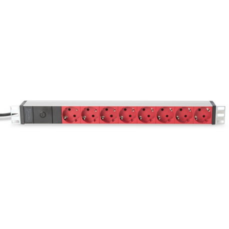 DIGITUS Professional DN-95410-R - Power strip (rack-mountable) - AC 220-240 V - 4000 Watt - input: IEC 60320 C14 - output connectors: 8 (CEE 7 / 7) - 1U - 19" - 2 m - red - 1