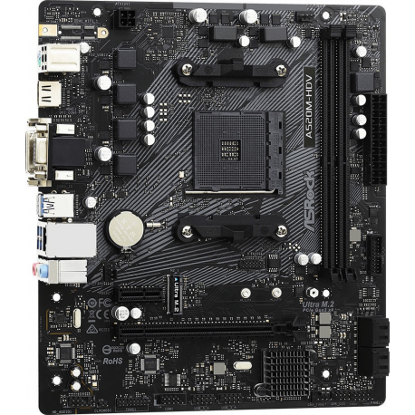 ASRock A520M-HDV - Motherboard - micro ATX - Socket AM4 - AMD A520 Chipset - USB 3.2 Gen 1 - Gigabit LAN - onboard graphics (CPU required) - HD Audio (8-channel) - 1
