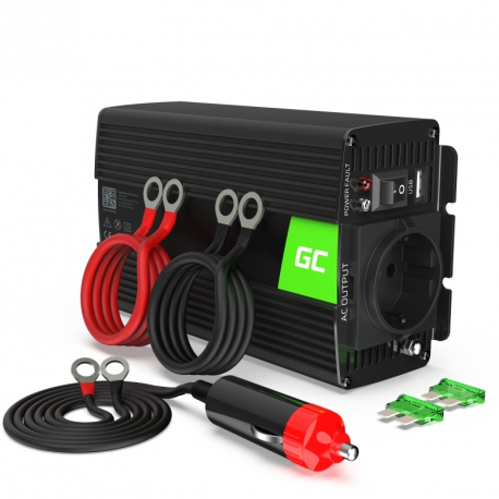 Green Cell - DC to AC power inverter - 12 V - 1000 Watt - output connectors: 1 - black - 0