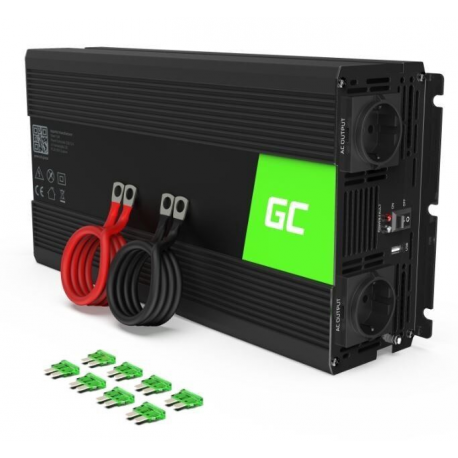 Green Cell - DC to AC power inverter - 12 V - 1500 Watt - output connectors: 2 - black - 0