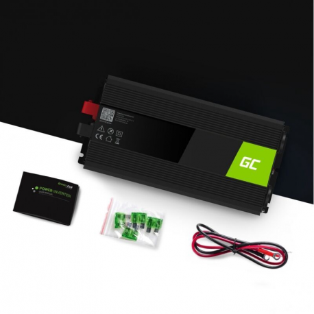 Green Cell - DC to AC power inverter - 12 V - 1500 Watt - output connectors: 2 - black - 1