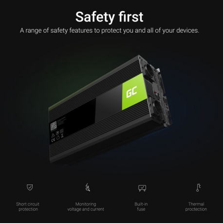 Green Cell - DC to AC power inverter - 12 V - 1500 Watt - output connectors: 2 - black - 4