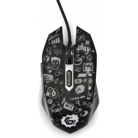 Gembird MUS-6B-GRAFIX-01 - Mouse - cartoon style graphic design - ergonomic - optical - 6 buttons - wired - USB - black - giftbox with transparent window - 0