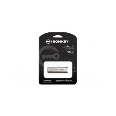 Kingston IronKey Locker+ 50 - USB flash drive - encrypted - 128 GB - USB 3.2 Gen 1 - 0