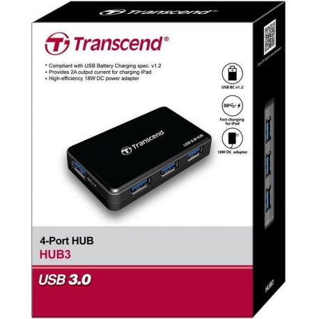 Transcend HUB3 - Hub - 4 x SuperSpeed USB 3.0 - desktop - 5