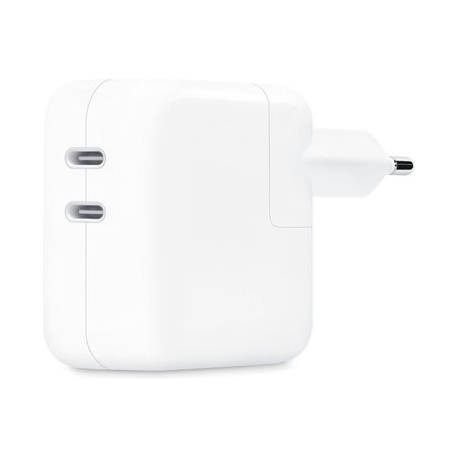 Apple 35W Dual USB-C Port Power Adapter - Power adapter - 35 Watt - output connectors: 2 - for 10.2-inch iPad; 10.9-inch iPad Air; AirPods Max; AirPods Pro; iPhone 11, 12, 13, SE - 0