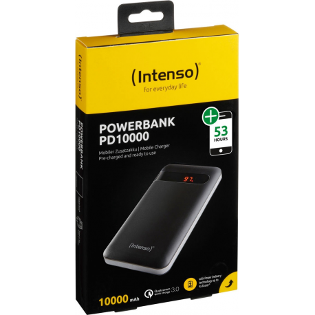 Intenso Powerbank PD10000 - Power bank - 10000 mAh - 3 A - QC 3.0 (USB-C) - on cable: USB-C - black - 5