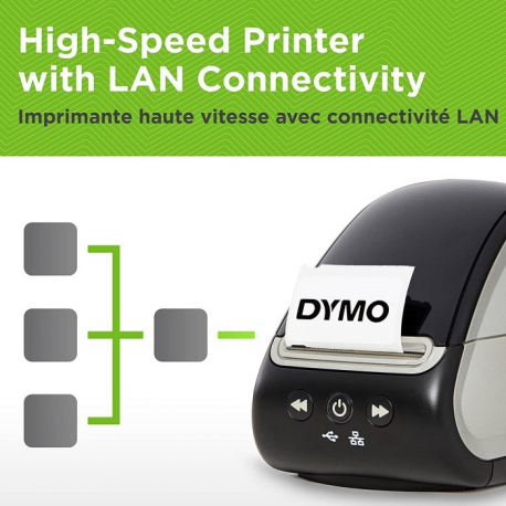 DYMO LabelWriter 550 Turbo - Label printer - direct thermal - Roll (6.2 cm) - 300 dpi - up to 90 labels/min - USB 2.0, LAN - 2