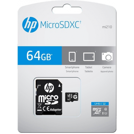 HP mi210 - Flash memory card (microSDXC to SD adapter included) - 64 GB - UHS-I U1  /  Class10 - microSDXC UHS-I - 3
