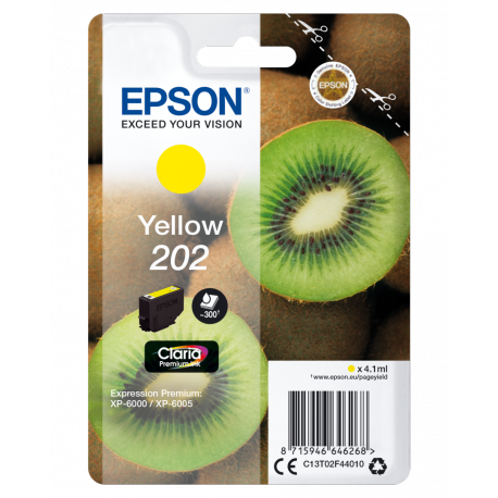 Epson 202 - 4.1 ml - yellow - original - ink cartridge - for Expression Premium XP-6000, XP-6005, XP-6100, XP-6105 - 0