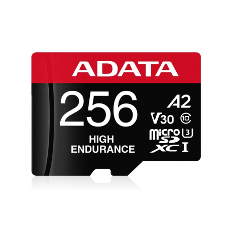 ADATA High Endurance - Flash memory card (microSDXC to SD adapter included) - 256 GB - A2 / Video Class V30 / UHS-I U3 / Class10 - microSDXC UHS-I - 8