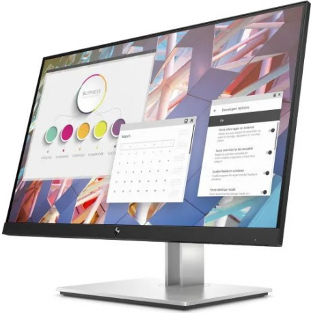 HP E24 G4 - E-Series - LED monitor - 24" (23.8" viewable) - 1920 x 1080 Full HD (1080p) @ 60 Hz - IPS - 250 cd / m² - 1000:1 - 5 ms - HDMI, VGA, DisplayPort - silver (stand), black head - for HP EliteBook 745 G5, 830 G5, 830 G6, 840 G5, 840 G6 - 1