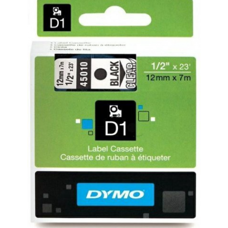 DYMO D1 - Self-adhesive - black on transparent - Roll (1.2 cm x 7 m) 1 cassette(s) label tape - for LabelMANAGER 100, 160, 210, 220, 260, 280, 300, 360, 420, Wireless PnP; LabelPOINT 250 - 0