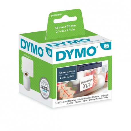 DYMO LabelWriter MultiPurpose - Paper - permanent adhesive - white - 54 x 70 mm 320 label(s) (1 roll(s) x 320) multi-purpose labels - for DYMO LabelWriter 310, 315, 320, 330, 400, 450, 4XL, SE450, Wireless - 0