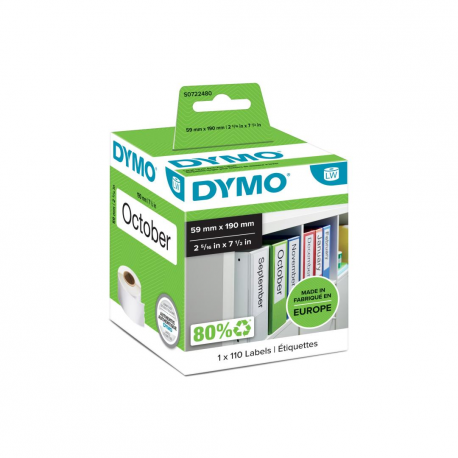 DYMO LabelWriter LAF Labels Large - Black on white - 59 x 190 mm 110 label(s) (1 roll(s) x 110) lever arch labels - for DYMO LabelWriter 310, 315, 320, 330, 400, 450, 4XL, SE450, Wireless - 0