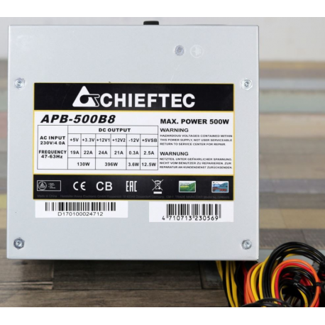 Chieftec VALUE SERIES APB-500B8 - Power supply (internal) - ATX12V 2.3 - AC 230 V - 500 Watt - active PFC - silver - 3