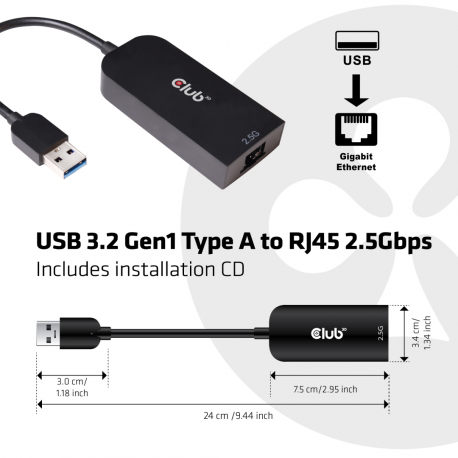 Club 3D - network adapter - USB 3.2 Gen 1 - 2.5GBase-T - 4