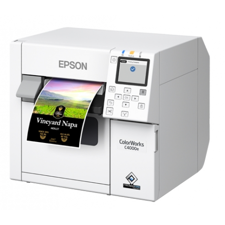 Epson ColorWorks CW-C4000E (BK) - Label printer - colour - ink-jet - Roll (10.2cm) - 1200 x 1200 dpi - up to 100 mm / sec (mono)  /  up to 100 mm / sec (colour) - USB, USB host - cutter - 1