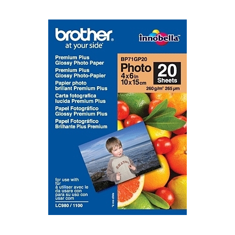 Brother BP - Glossy - 100 x 150 mm 20 sheet(s) photo paper - for Brother DCP-J1140, J1200, T310, T720, MFC-J1010, J1012, J2340, J3540, J3940, J4335, J4340 - 0