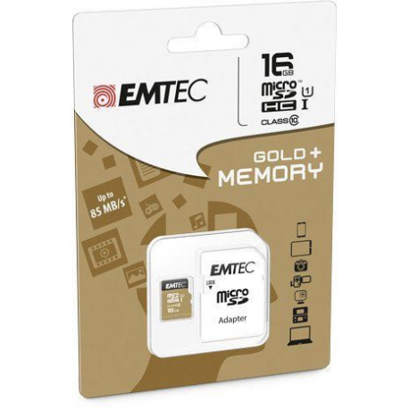 EMTEC Gold+ - Flash memory card (SD adapter included) - 16 GB - Class 10 - microSD - gold - 1