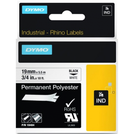 DYMO IND - Polyester - permanent adhesive - black on white - Roll (1.9 cm x 5 m) 1 cassette(s) label tape - for Rhino 4200, 4200 Kit, 5200, 5200 Hard Case Kit; RhinoPRO 6000; DYMO LabelWriter 450 Duo - 0