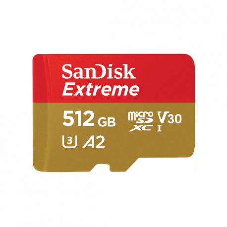 SanDisk Extreme - Flash memory card (microSDXC to SD adapter included) - 512 GB - A2  /  Video Class V30  /  UHS-I U3  /  Class10 - microSDXC UHS-I - 2