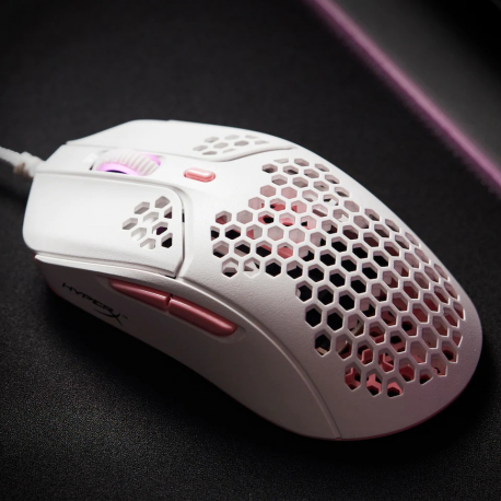 HyperX Pulsefire Haste - Mouse - optical - 6 buttons - wired - USB 2.0 - white / pink - for Xbox One, Xbox One S, Xbox One S All-Digital Edition, Xbox One X, Xbox Series S, Xbox Series X; Sony PlayStation 4, Sony PlayStation 5 - 3