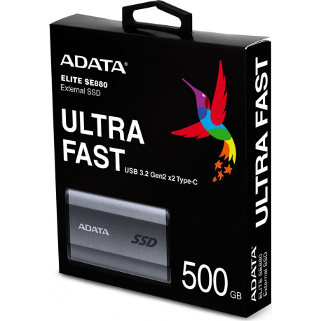 ADATA SE880 - SSD - 500 GB - external (portable) - USB 3.2 Gen 2x2 (USB-C connector) - titanium grey - 6