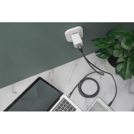 Digitus - Power adapter - GaN - 65 Watt - 3.25 A - PD 3.0 - 2 output connectors (24 pin USB-C) - on cable: USB-C - white - 3