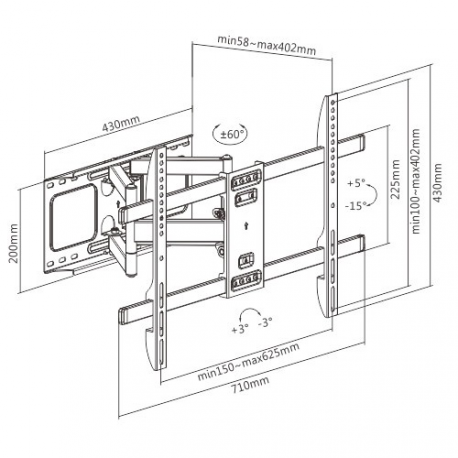 Gembird WM-80ST-02 - Mounting kit (wall mount) - for LCD TV - full motion - plastic, steel - black - screen size: 37"-80" - 1