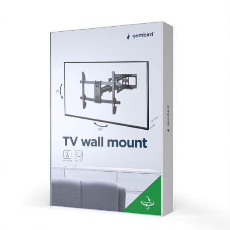 Gembird WM-80ST-02 - Mounting kit (wall mount) - for LCD TV - full motion - plastic, steel - black - screen size: 37"-80" - 3