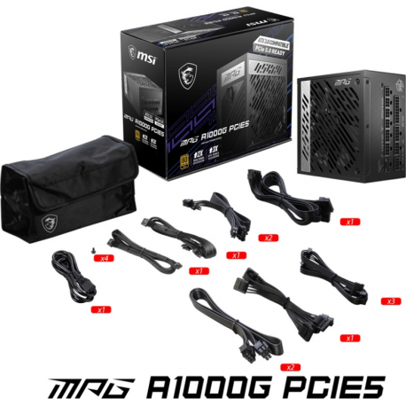 MSI MPG A1000G PCIE5 - Power supply (internal) - ATX12V  /  EPS12V - 80 PLUS Gold - AC 100-240 V - 1000 Watt - active PFC - 4